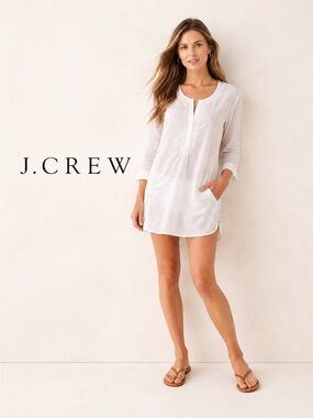J. Crew Embroidered Cotton Vintage White Tunic Blouse Medium